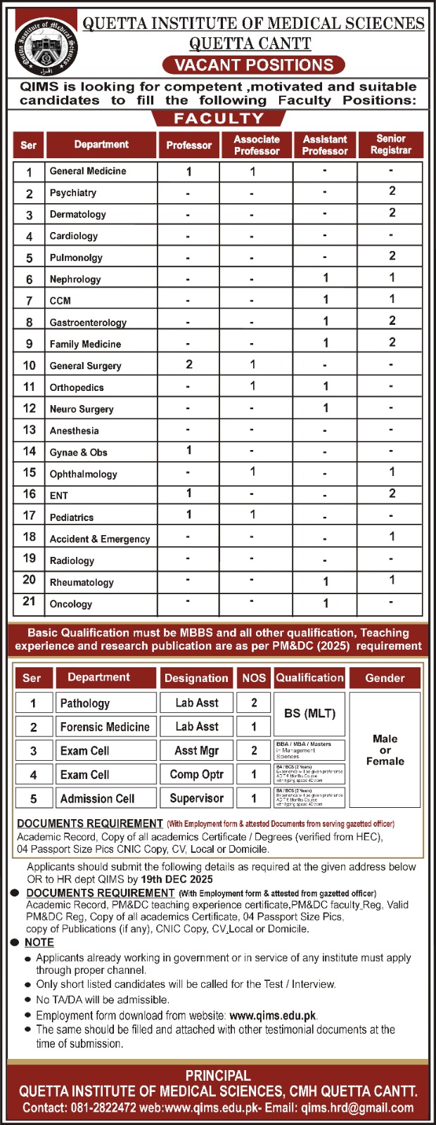 Latest Advertisement Qims Job