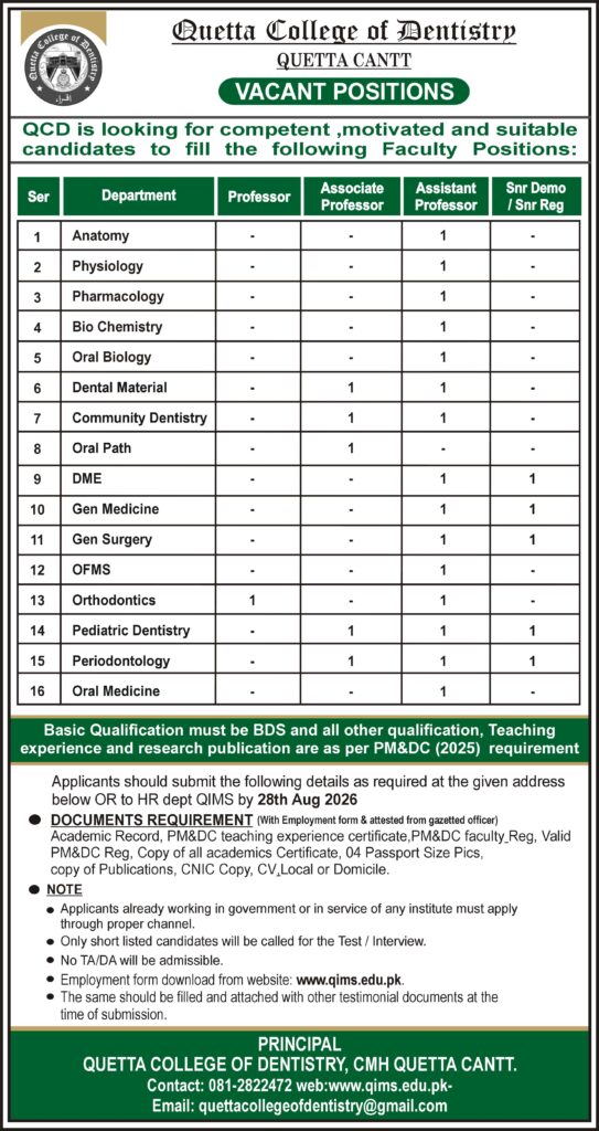 Qims College of dentistry jobs